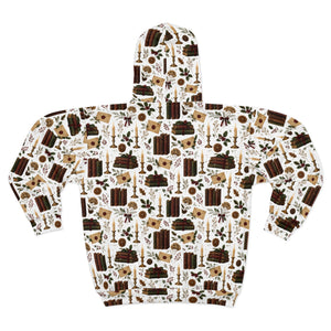 Candles, Gifts, Pinecones Pattern Zip Hoodie