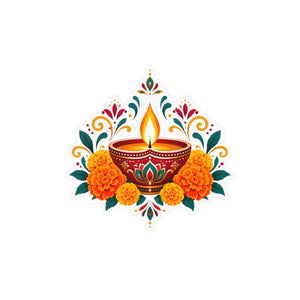 Diwali diya and marigold floral kiss-cut vinyl decal - home decor decals