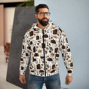 Candles, Gifts, Pinecones Pattern Zip Hoodie