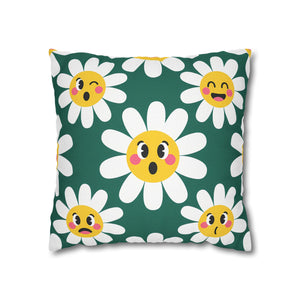 Emotive Daisy Throw Pillowcase — Cute Emoji Flower Decorative Pillow Cover