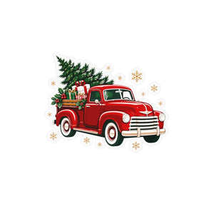 Vintage red christmas truck kiss-cut vinyl decal - home decor decals