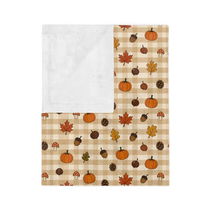 Autumn Plaid Pumpkin & Leaves Throw Blanket