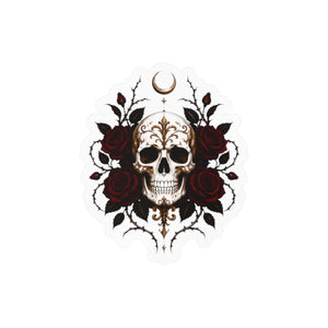 Skull and red roses kiss-cut vinyl decal - home decor decals