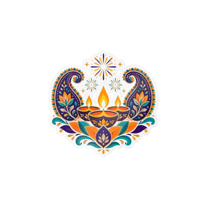 Diwali lotus paisley diyas kiss-cut vinyl decal - home decor decals