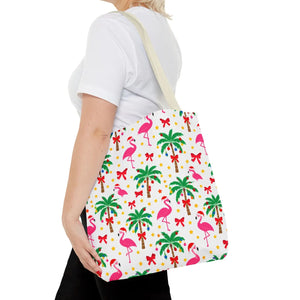 Tote Bag — Tropical Flamingo Palm Print Beach Tote