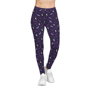 Moon & Bat Halloween Leggings — Purple Night Sky All-Over Print