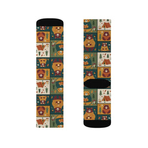 Autumn Patchwork Fox Socks — Cute Fall Animal Sublimation Crew Socks