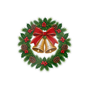 Christmas bell wreath kiss-cut vinyl decal - home decor decals