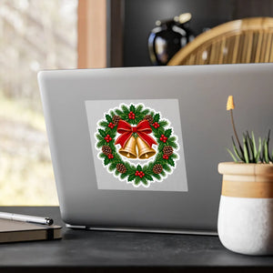 Christmas bell wreath kiss-cut vinyl decal - home decor decals