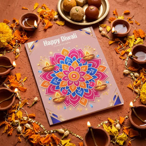 Personalized diwali greeting card, happy mandala festival of lights (pack 1/10/30/50) - cards