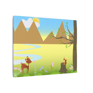 A scenery with a Squirrel and a Deer , Matte Canvas, Stretched, 0.75"