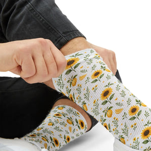 Sunflower Sublimation Socks — Floral Crew Socks with Yellow Sunflower Print