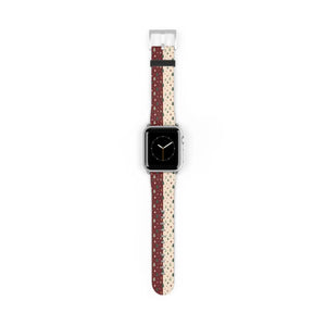 Holiday Pine Tree Pattern Watch Band — Festive Red & Cream Apple Watch Strap