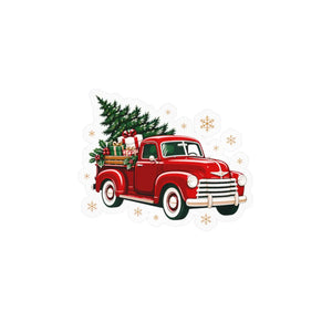 Vintage red christmas truck kiss-cut vinyl decal - home decor decals