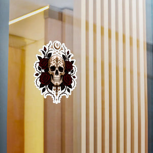 Skull and red roses kiss-cut vinyl decal - home decor decals