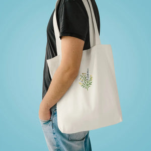Floral Embroidered Bouquet Tote Bag - Delicate Wildflower Cotton Shopper
