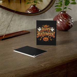 Happy halloween greeting card with ghosts and pumpkins - cards
