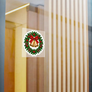 Christmas bell wreath kiss-cut vinyl decal - home decor decals