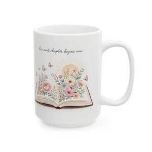 Floral Open Book Ceramic Mug — Inspirational Quote Coffee Cup (11oz/15oz)