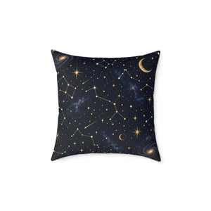 Celestial Constellation Square Pillow — Starry Night Moon & Constellations Throw Pillow