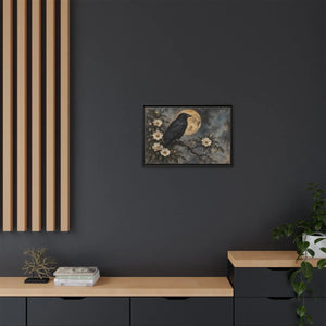Framed canvas wall art – gothic raven and moon floral painting - printable