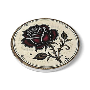 Vintage Black Rose Ceramic Coaster — Gothic Floral Drink Mat