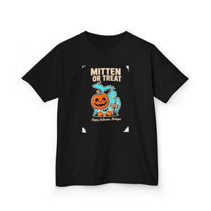 Kids “mitten or treat” halloween pumpkin t-shirt - t-shirts