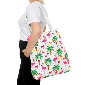 Tote Bag — Tropical Flamingo Palm Print Beach Tote