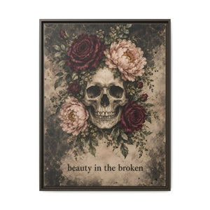 Beauty in the broken skull and floral framed canvas wall art - printable