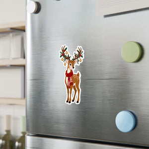 Kiss-cut vinyl decal – festive christmas reindeer with antlers - home decor decals