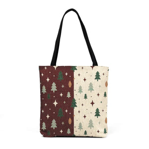 Holiday Pine Pattern Tote Bag — Woven Two-Tone Christmas Tree Design