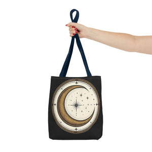 Celestial Crescent Moon Tote Bag – Vintage Starry Night AOP Canvas