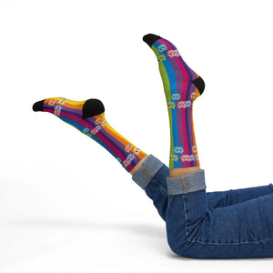 Rainbow Cat Socks - Colorful Sublimation Crew Socks with Cute Cat Faces