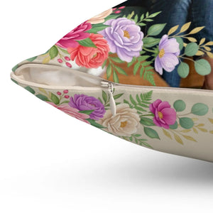 Floral Photo Pillow – Personalized Square Decorative Throw Pillow