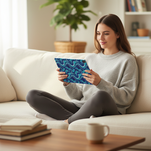 Ocean Wave Tablet Folio Case — Blue Swirl Protective Cover