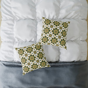 Green and Gold Geometric Floral Accent Pillow