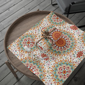 Wrapping Paper Roll — Boho Floral Medallion Gift Wrap (Retro Teal, Mustard & Coral)