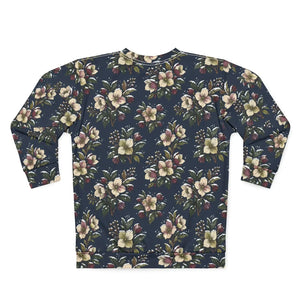 Floral All-Over Print Sweatshirt — Vintage Navy Blossom Pattern