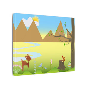 A scenery with a Squirrel and a Deer , Matte Canvas, Stretched, 0.75"