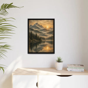 Framed canvas mountain lake sunset landscape wall art - printable