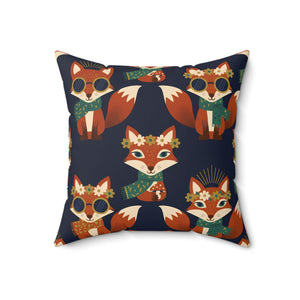 Whimsical Fox Pattern Throw Pillow — Cute Woodland Decorative Cushion