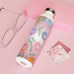 Flowers on pink Slim Water Bottle