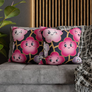Kawaii Pink Blossom Pillowcase — Cute Floral Decorative Throw Pillow