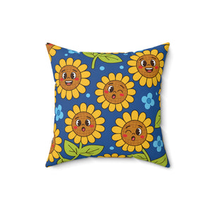 Sunny Smiles Decorative Pillow — Cute Cartoon Sunflower Throw Pillow