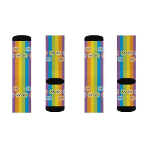 Rainbow Cat Socks - Colorful Sublimation Crew Socks with Cute Cat Faces