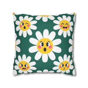Emotive Daisy Throw Pillowcase — Cute Emoji Flower Decorative Pillow Cover