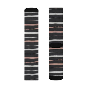 Striped Sublimation Socks — Black, Gray & Rose Crew Socks