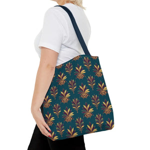 Evil Eye Floral Tote Bag – Boho Teal Printed Everyday Shopper