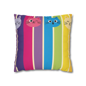 Rainbow Cat Stripe Pillowcase — Colorful Cute Cat Throw Pillow Cover