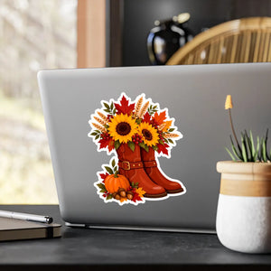 Kiss-cut vinyl decal – fall sunflower boots pumpkins & autumn floral sticker - home decor decals